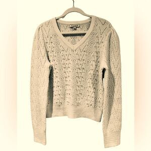 Nanette Lepore Cream V-Neck Sweater Pearl embellishment.